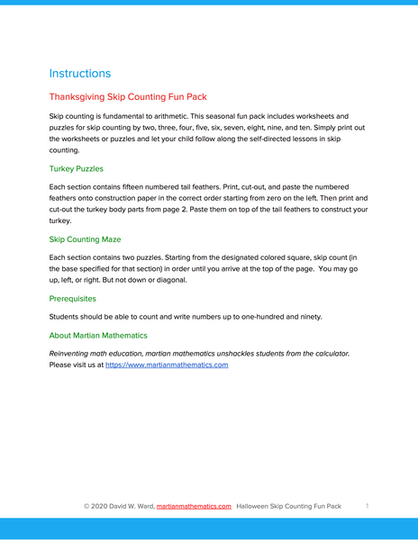 Thanksgiving Skip Counting Fun Pack