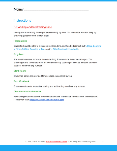 Adding and Subtracting Nine