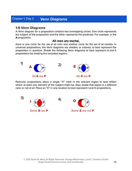 Introduction to Logic, Prodigy Mathematics Level 1 Teacher's Guide, Lessons 1-7