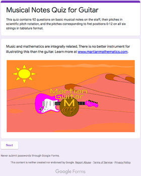 Musical Notes Quiz for Guitar