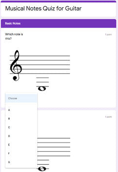 Musical Notes Quiz for Guitar