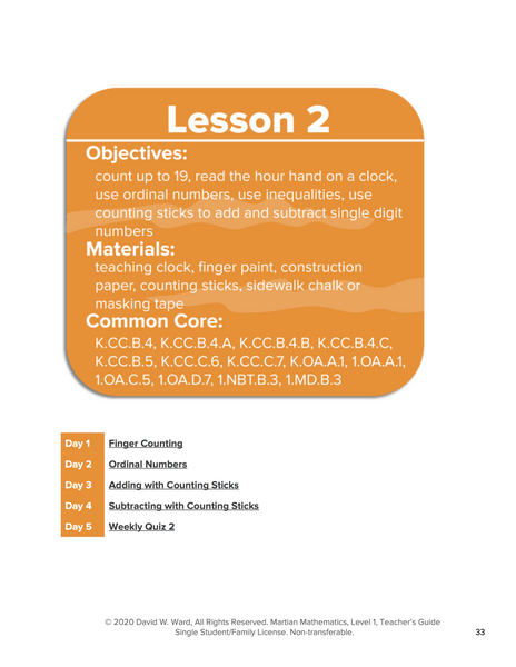Level 1 Teacher's Guide, Lessons 1-7