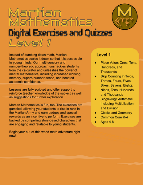 Level 1 Digital Exercises and Quizzes, Lessons 1-7