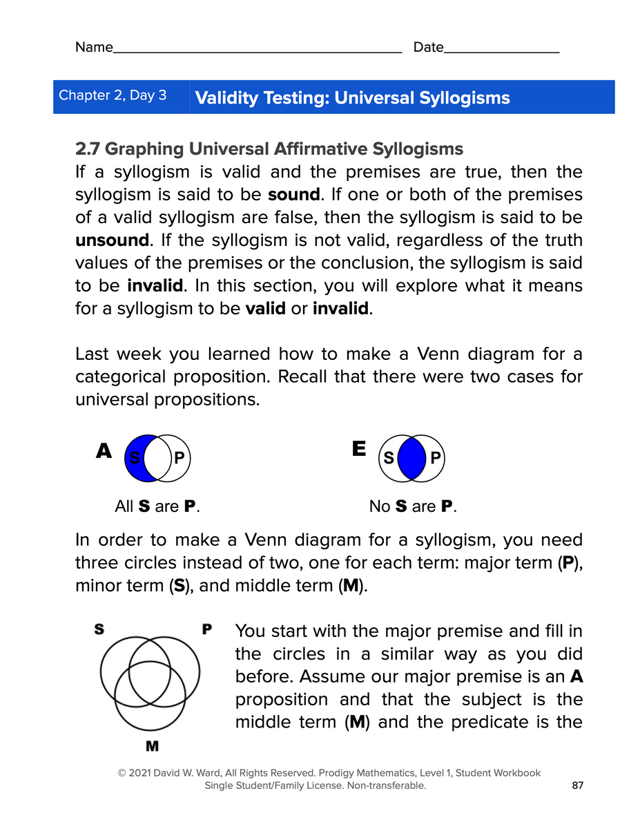 Introduction to Logic, Prodigy Mathematics Level 1 Student Workbook, L ...