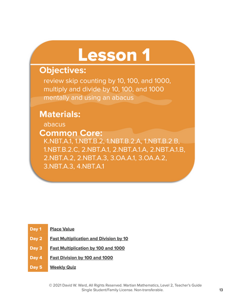 Level 2 Teacher's Guide, Lessons 1-7